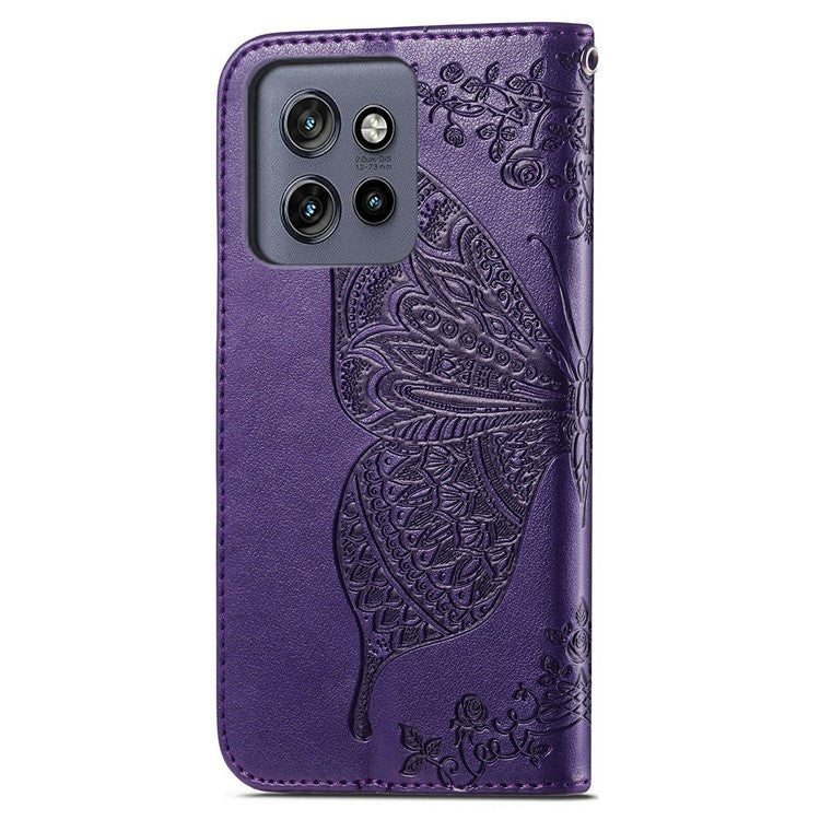 For Motorola Edge 50 Neo 5G / Moto S50 5G / Thinkphone 25 5G Case PU Leather Wallet Phone Cover Butterfly Pattern - Dark Purple