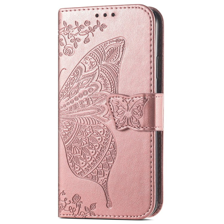 For Motorola Edge 50 Neo 5G / Moto S50 5G / Thinkphone 25 5G Case PU Leather Wallet Phone Cover Butterfly Pattern - Rose Gold