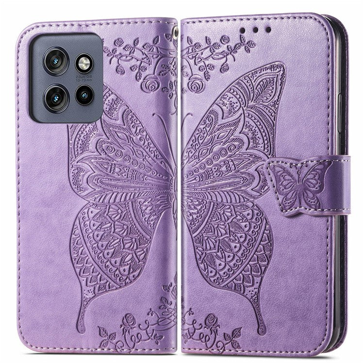 For Motorola Edge 50 Neo 5G / Moto S50 5G / Thinkphone 25 5G Case PU Leather Wallet Phone Cover Butterfly Pattern - Light Purple