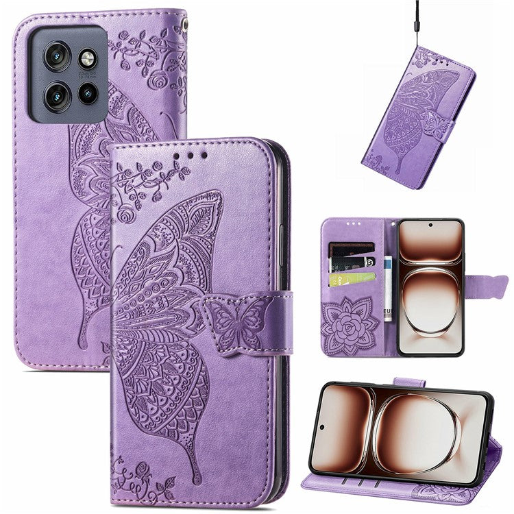 For Motorola Edge 50 Neo 5G / Moto S50 5G / Thinkphone 25 5G Case PU Leather Wallet Phone Cover Butterfly Pattern - Light Purple