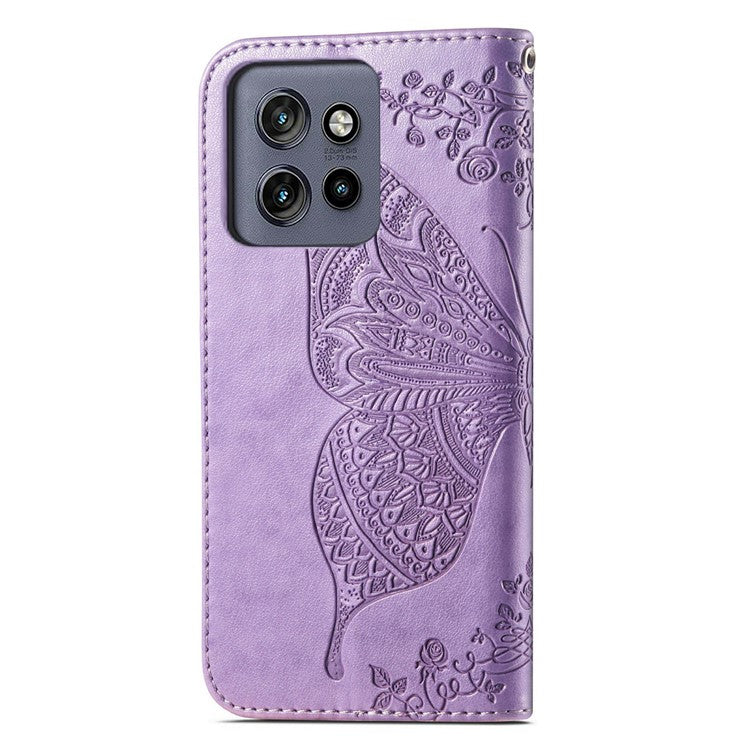 For Motorola Edge 50 Neo 5G / Moto S50 5G / Thinkphone 25 5G Case PU Leather Wallet Phone Cover Butterfly Pattern - Light Purple