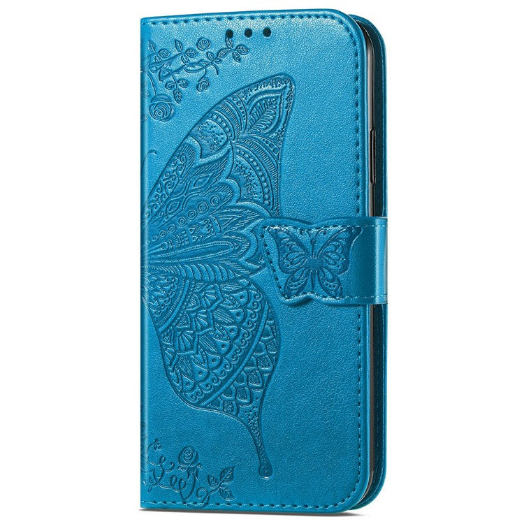 For Motorola Edge 50 Neo 5G Case PU Leather Wallet Phone Cover Butterfly Pattern - Blue