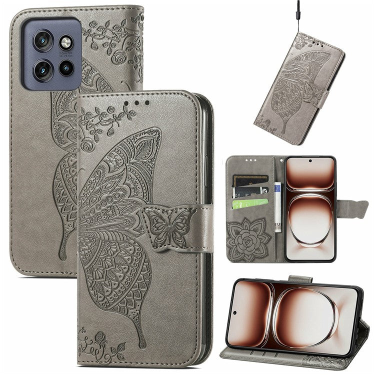 For Motorola Edge 50 Neo 5G / Moto S50 5G / Thinkphone 25 5G Case PU Leather Wallet Phone Cover Butterfly Pattern - Grey