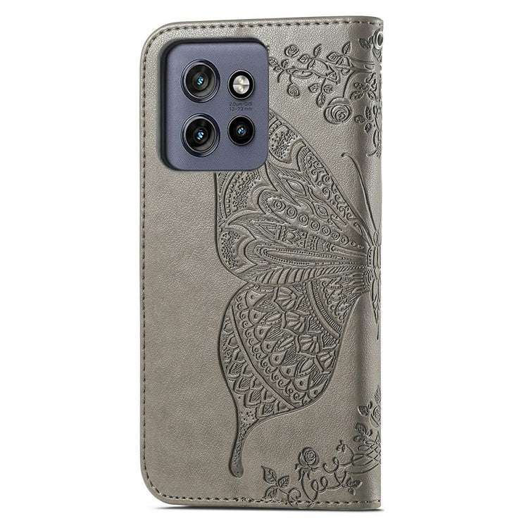 For Motorola Edge 50 Neo 5G / Moto S50 5G / Thinkphone 25 5G Case PU Leather Wallet Phone Cover Butterfly Pattern - Grey