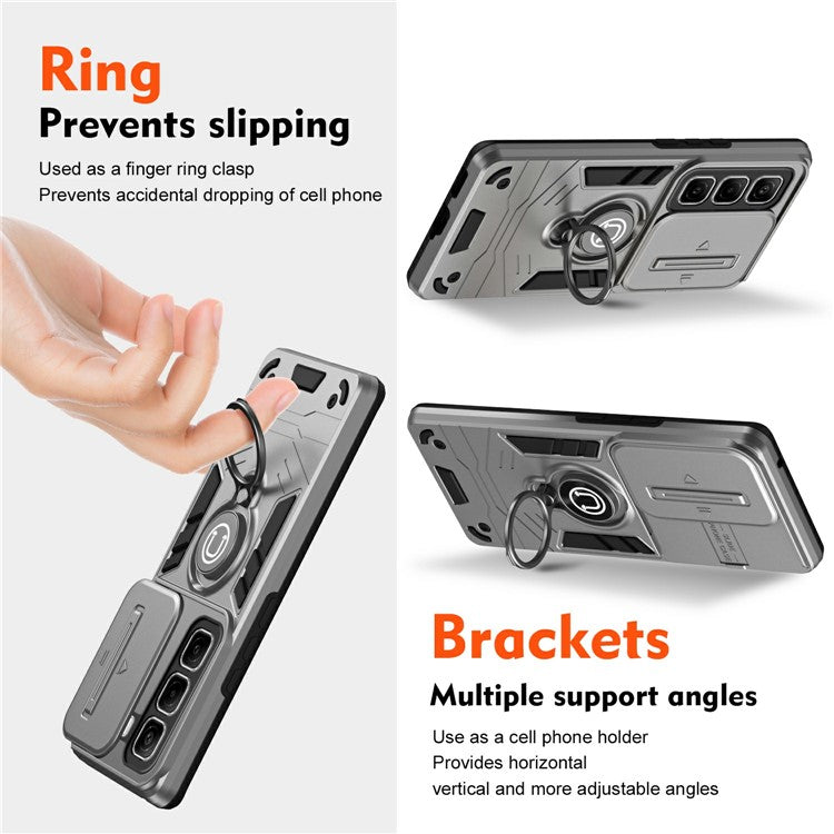 For Infinix Hot 50 4G Case Slide Camshield Kickstand PC+TPU Phone Cover - Grey