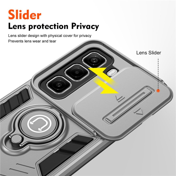 For Infinix Hot 50 4G Case Slide Camshield Kickstand PC+TPU Phone Cover - Grey