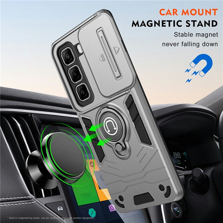 For Infinix Hot 50 4G Case Slide Camshield Kickstand PC+TPU Phone Cover - Grey