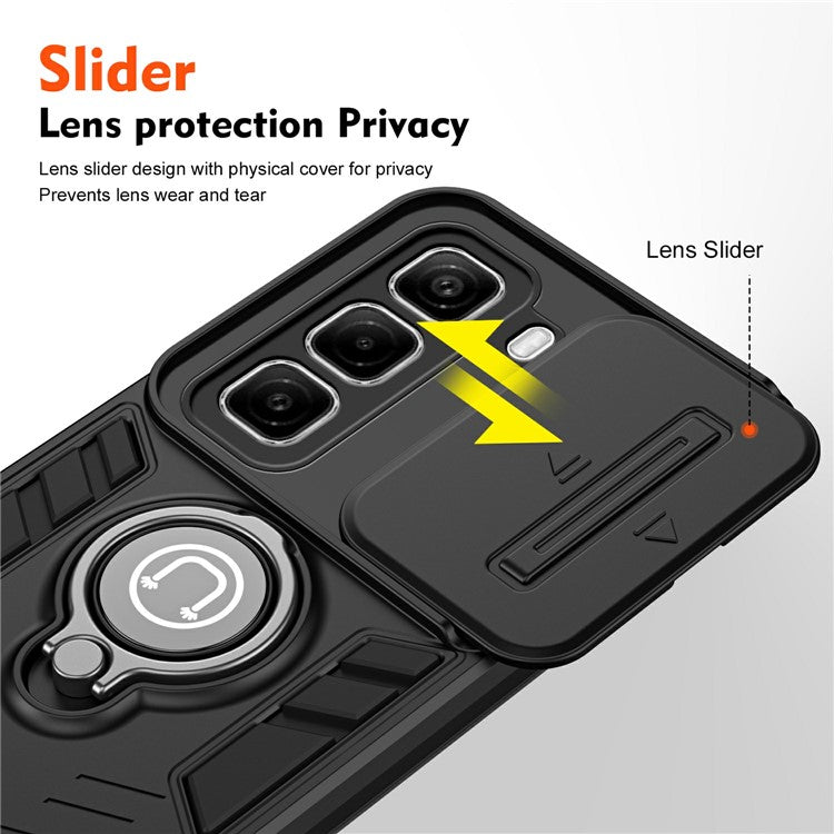 For Infinix Hot 50 4G Case Slide Camshield Kickstand PC+TPU Phone Cover - Black