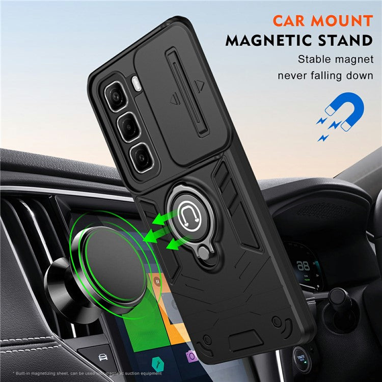 For Infinix Hot 50 4G Case Slide Camshield Kickstand PC+TPU Phone Cover - Black