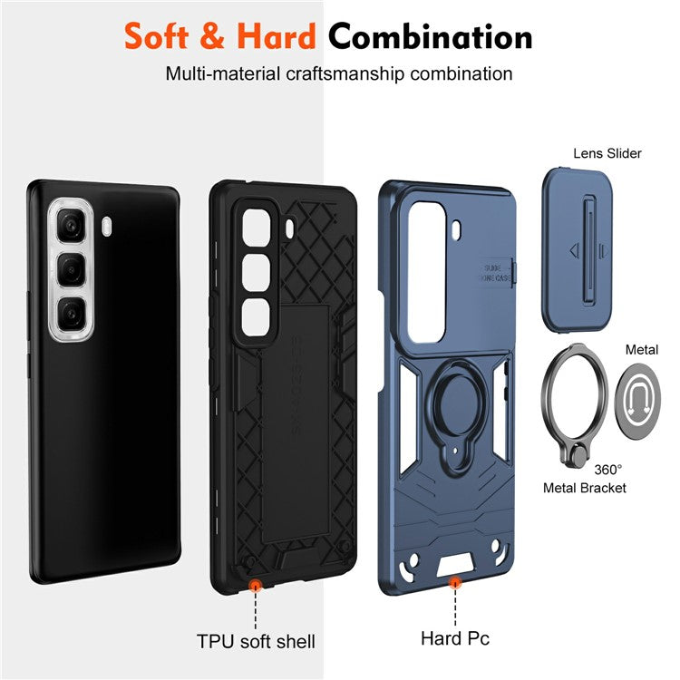 For Infinix Hot 50 4G Case Slide Camshield Kickstand PC+TPU Phone Cover - Blue