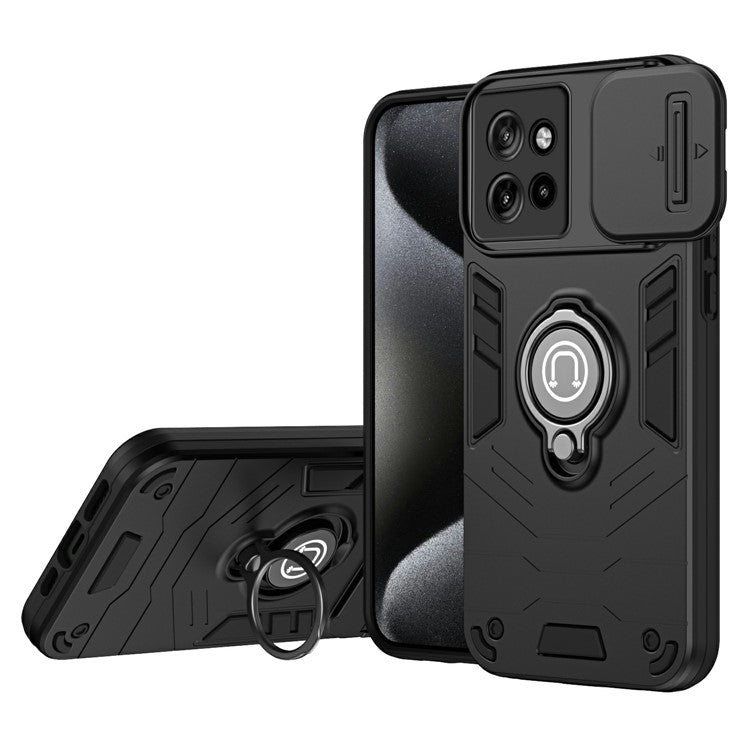 Phone Case For Motorola Edge 50 Neo 5G / Moto S50 5G / Thinkphone 25 5G PC+TPU Phone Cover with Slide Camshield Kickstand- Black