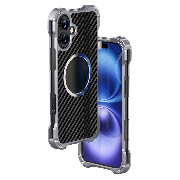 R-JUST RJ-51 For iPhone 16 Case Compatible with MagSafe PC + Aluminum Alloy Hollow Cover