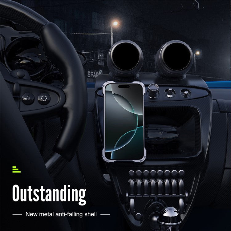 R-JUST RJ-51 For iPhone 16 Case Compatible with MagSafe PC + Aluminum Alloy Hollow Cover