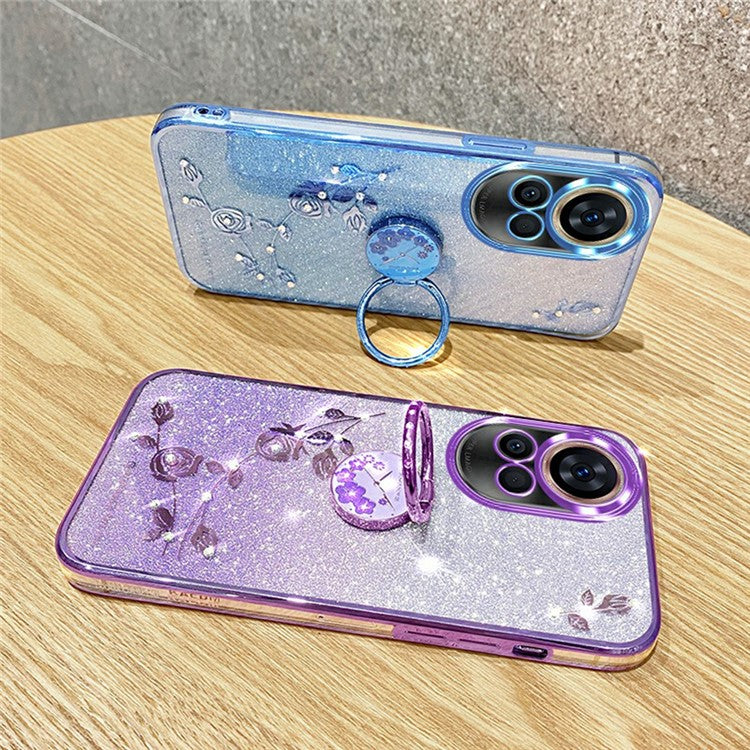 KADEM For Huawei nova 13 Case Ring Kickstand TPU Flowers Phone Cover Gradient Glitter - Blue