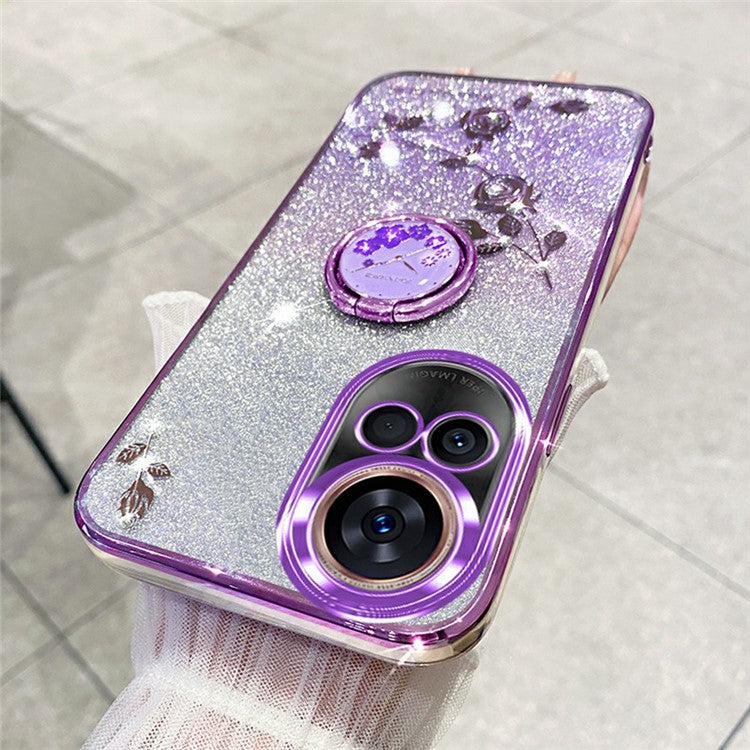 KADEM For Huawei nova 13 Case Ring Kickstand TPU Flowers Phone Cover Gradient Glitter - Purple