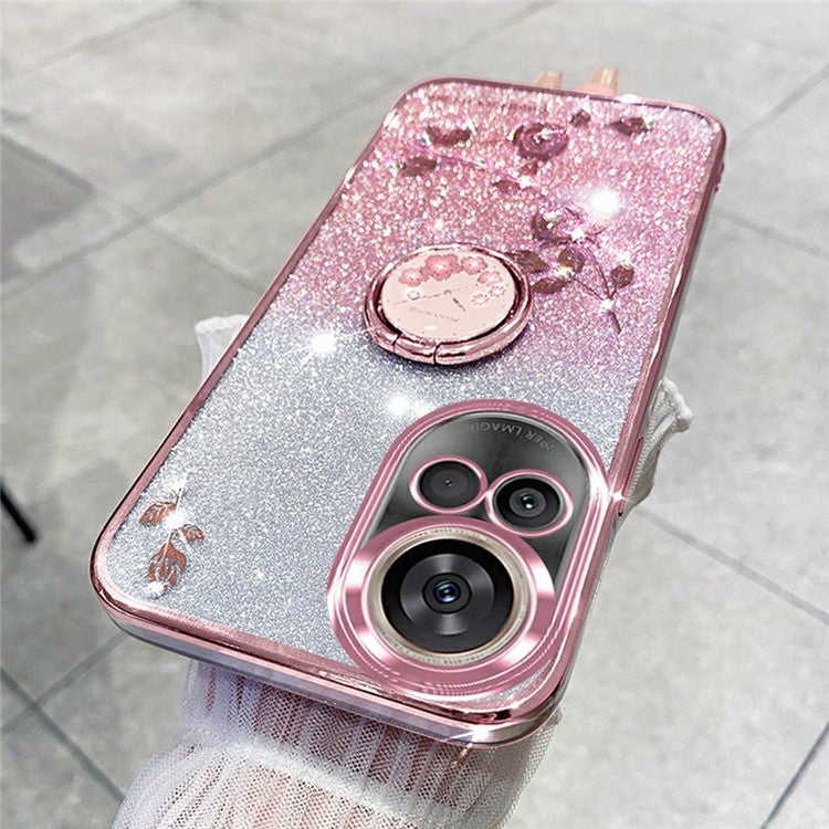 KADEM For Huawei nova 13 Case Ring Kickstand TPU Flowers Phone Cover Gradient Glitter - Rose Gold
