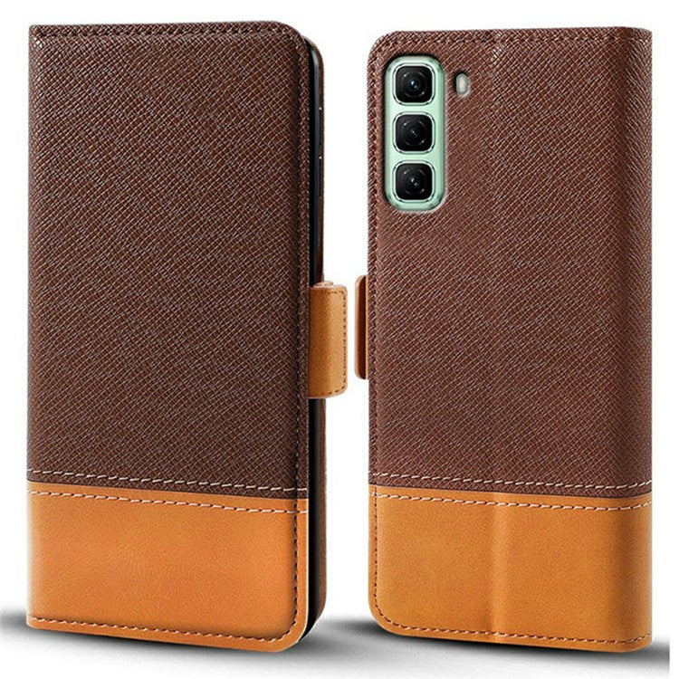 For Infinix Hot 50 4G Case Color Splicing PU Leather Wallet Phone Cover - Brown