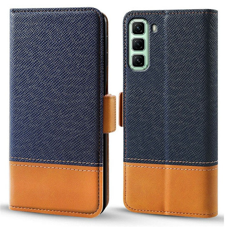 For Infinix Hot 50 4G Case Color Splicing PU Leather Wallet Phone Cover - Blue