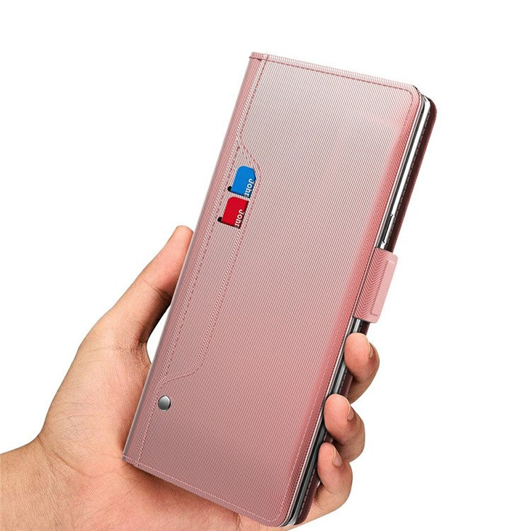 For Infinix Hot 50 4G Case Stand PU Leather Phone Cover Card Holder Mirror - Rose Gold