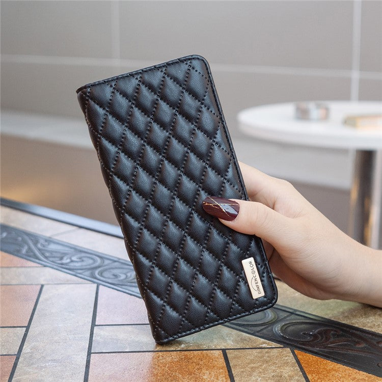 BINFEN COLOR BF Style-16 For Samsung Galaxy S25 Ultra Case Card Slots Rhombus Leather Cover - Black