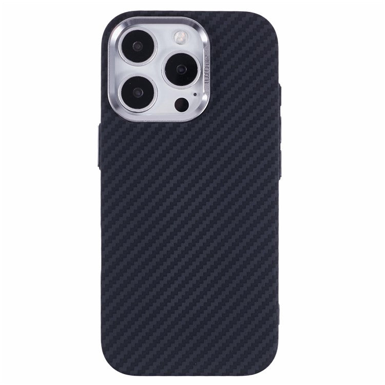 For iPhone 16 Pro Case Compatible with MagSafe Carbon Fiber Texture Water-Transfer PC Phone Cover - Black