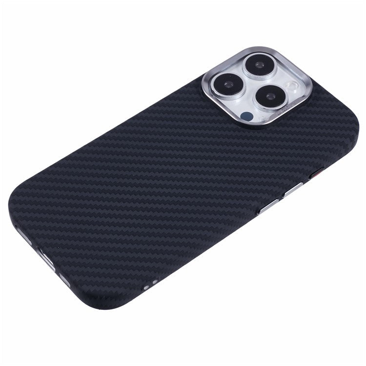 For iPhone 16 Pro Case Compatible with MagSafe Carbon Fiber Texture Water-Transfer PC Phone Cover - Black