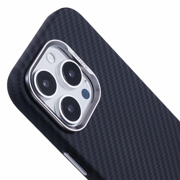 For iPhone 16 Pro Case Compatible with MagSafe Carbon Fiber Texture Water-Transfer PC Phone Cover - Black