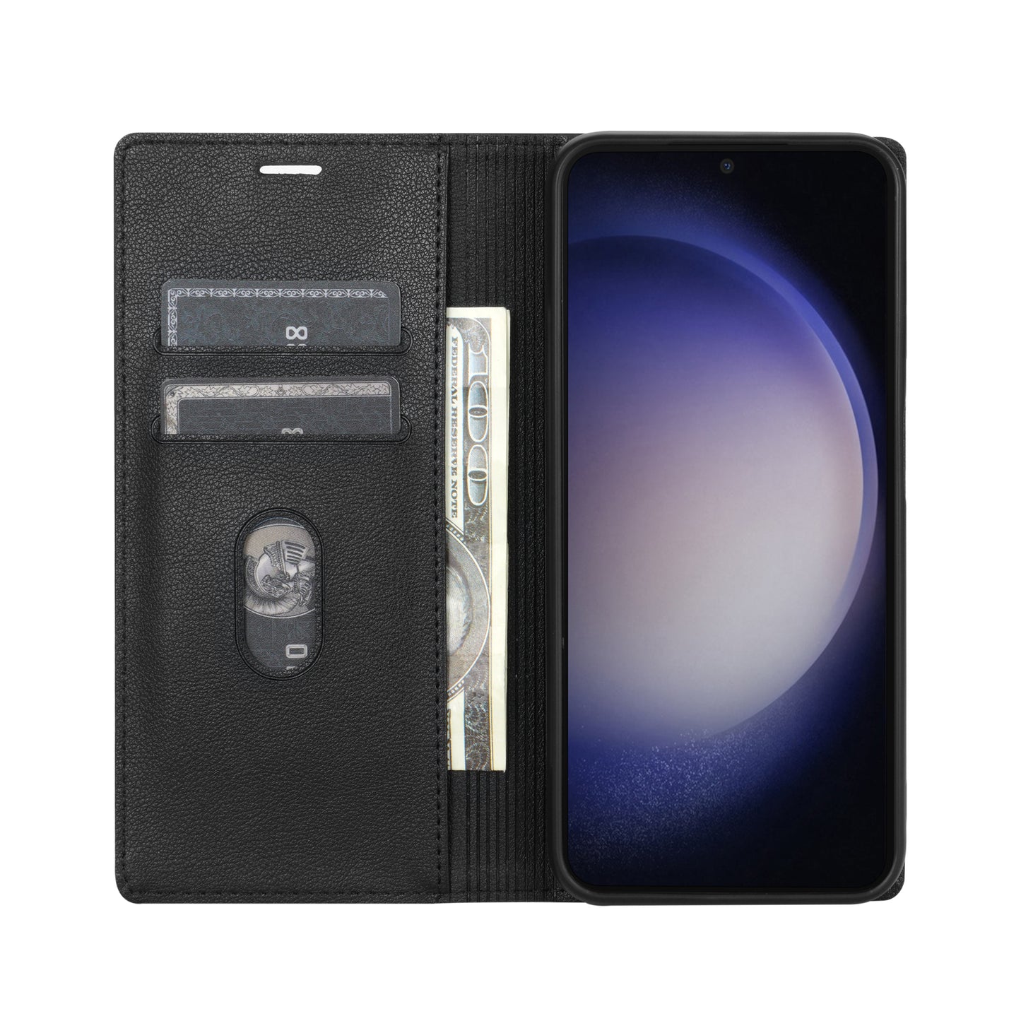 For Samsung Galaxy A16 4G / 5G Wallet Case Magnetic Closure PU Leather Phone Cover - Black