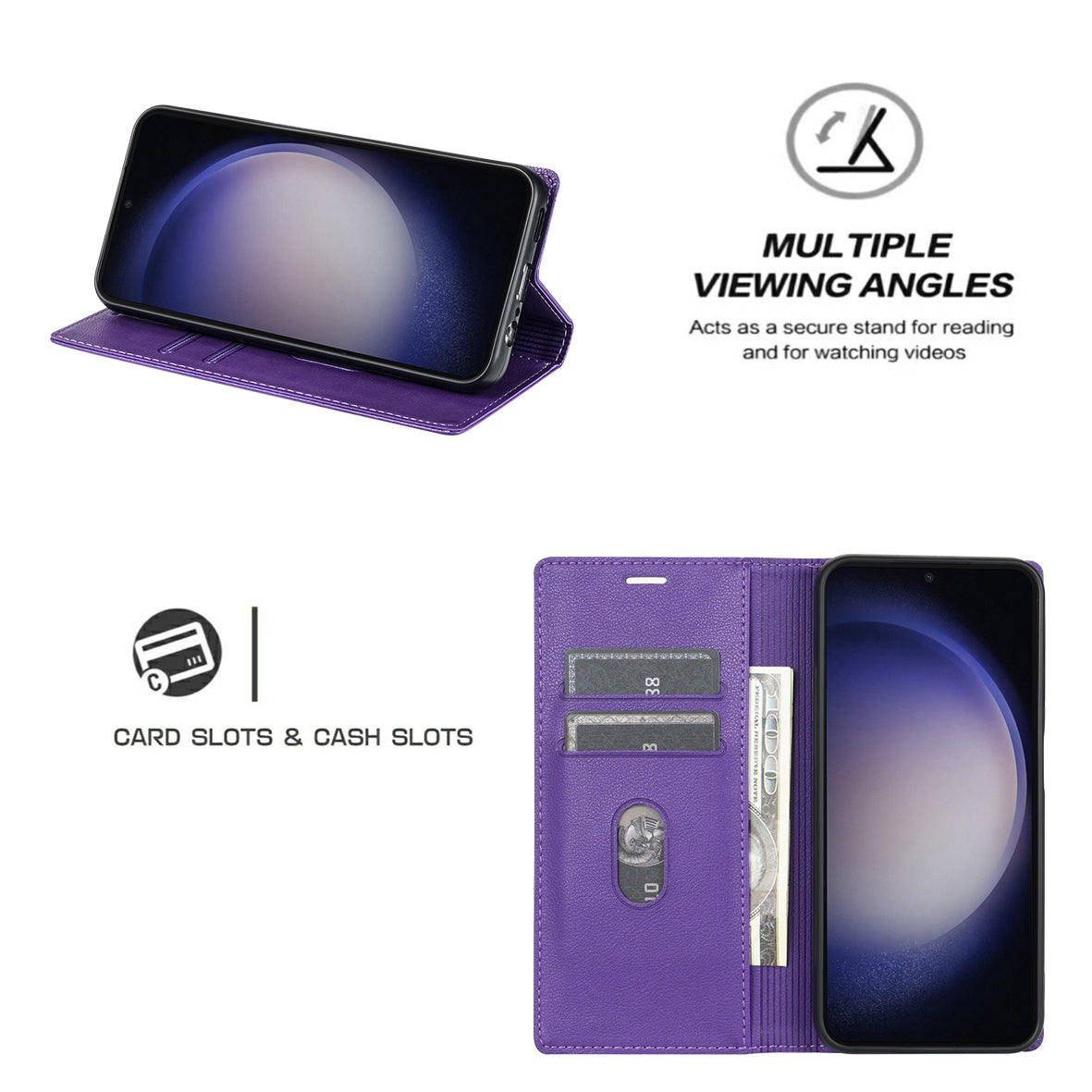 For Samsung Galaxy A16 4G / 5G Wallet Case Magnetic Closure PU Leather Phone Cover - Purple