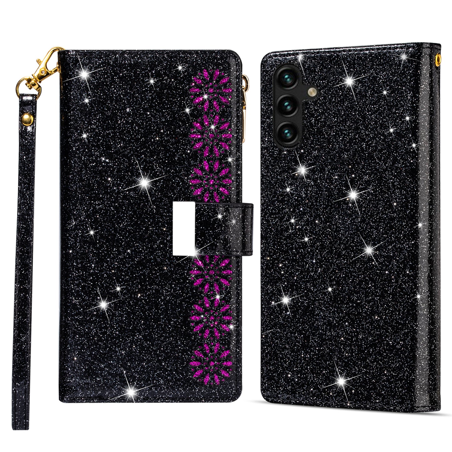 For Samsung Galaxy A16 5G / 4G Case Starry Sky Carving Leather Wallet Phone Cover - Black