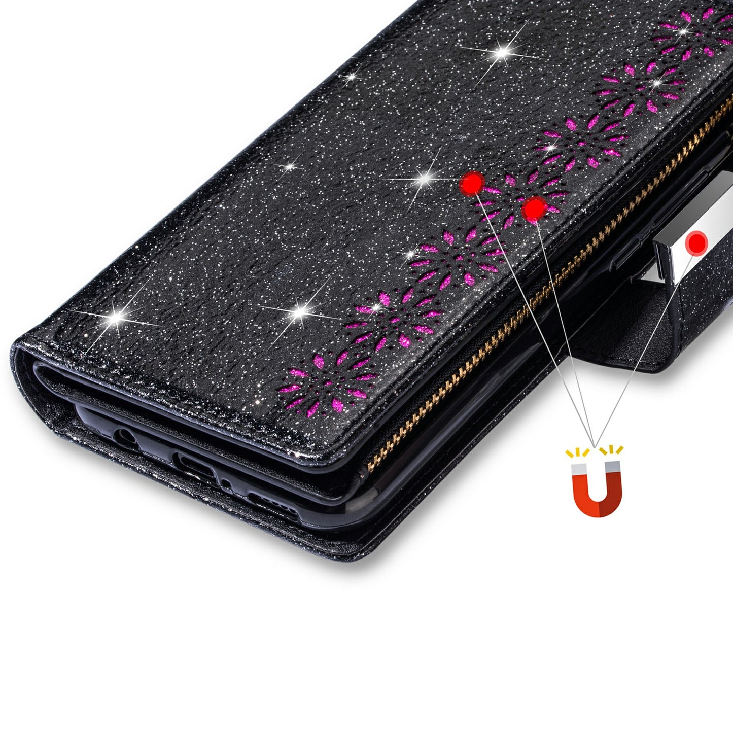 For Samsung Galaxy A16 5G / 4G Case Starry Sky Carving Leather Wallet Phone Cover - Black