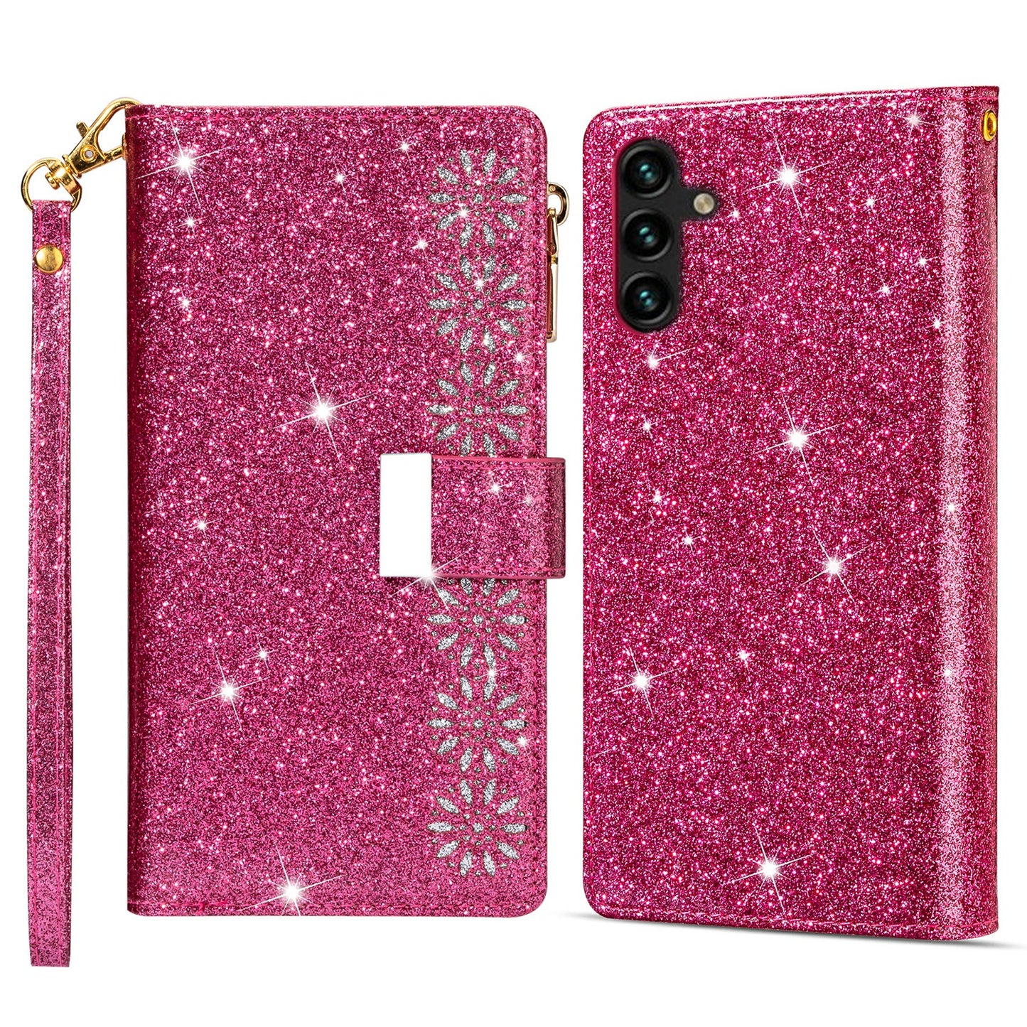 For Samsung Galaxy A16 5G / 4G Case Starry Sky Carving Leather Wallet Phone Cover - Rose