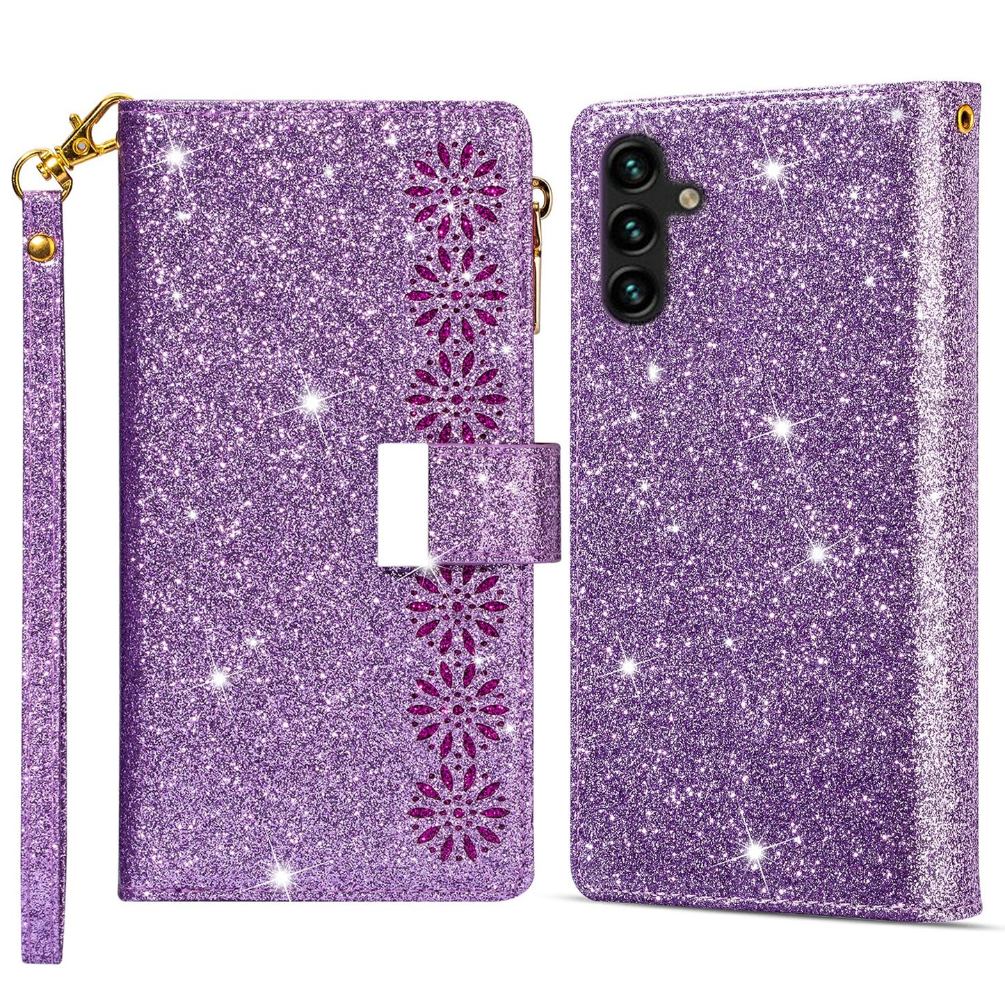 For Samsung Galaxy A16 5G / 4G Case Starry Sky Carving Leather Wallet Phone Cover - Purple