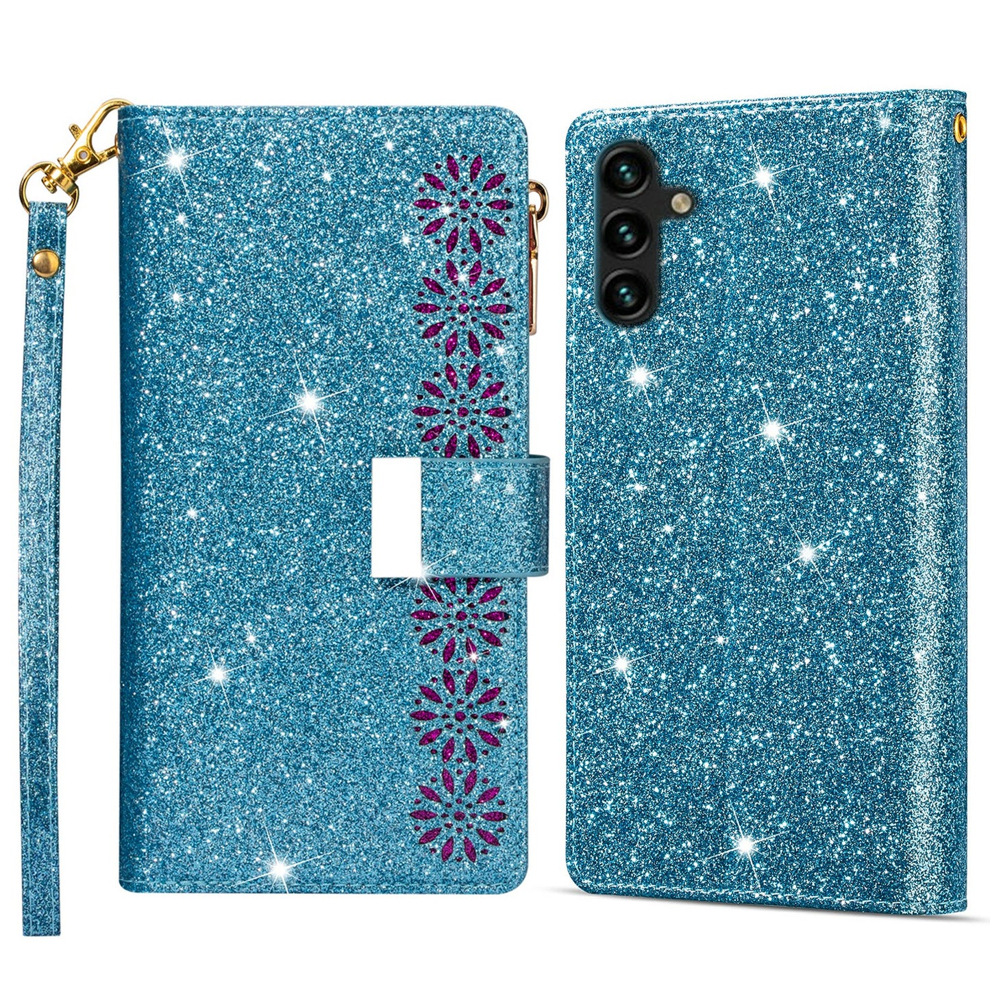 For Samsung Galaxy A16 5G / 4G Case Starry Sky Carving Leather Wallet Phone Cover - Blue