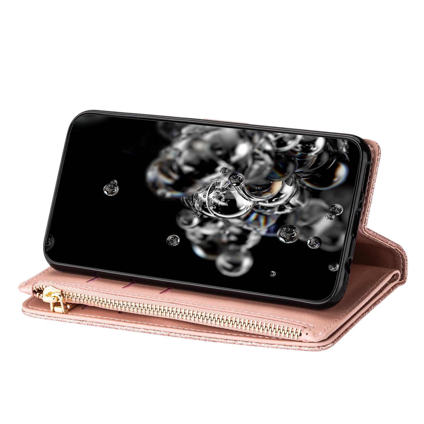 For Samsung Galaxy A16 5G / 4G Case Starry Sky Carving Leather Wallet Phone Cover - Rose Gold