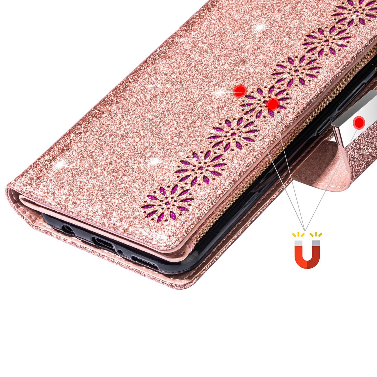 For Samsung Galaxy A16 5G / 4G Case Starry Sky Carving Leather Wallet Phone Cover - Rose Gold
