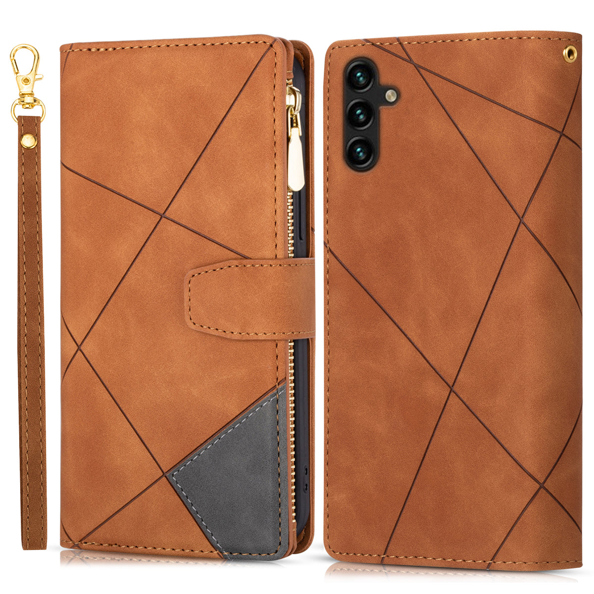 For Samsung Galaxy A16 4G / 5G Wallet Case Color Splicing Leather Phone Cover with Stand - Brown