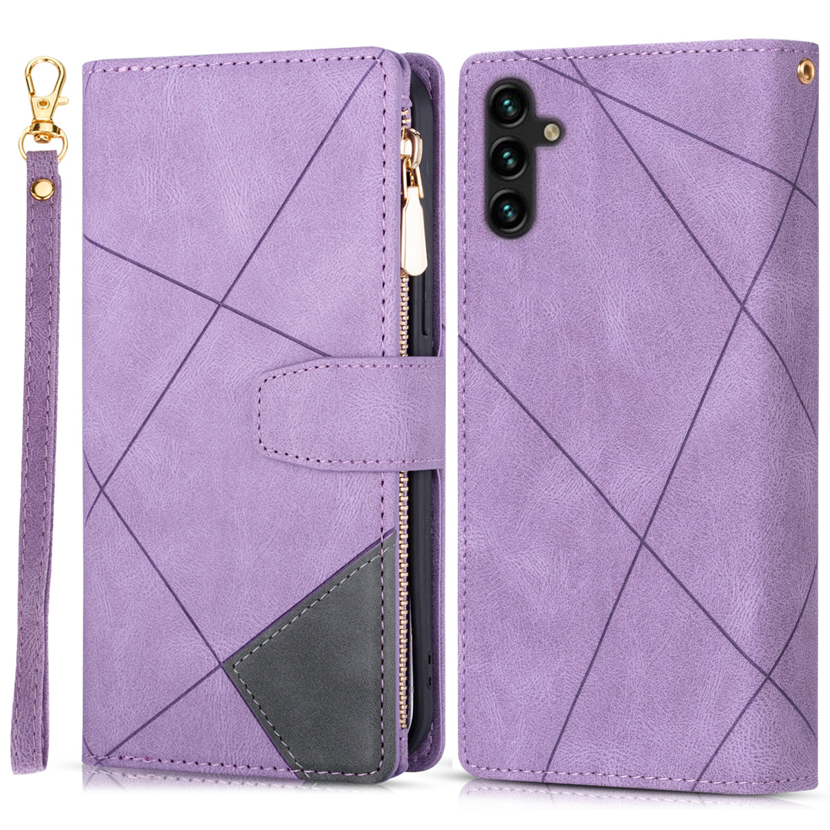 For Samsung Galaxy A16 4G / 5G Wallet Case Color Splicing Leather Phone Cover with Stand - Purple