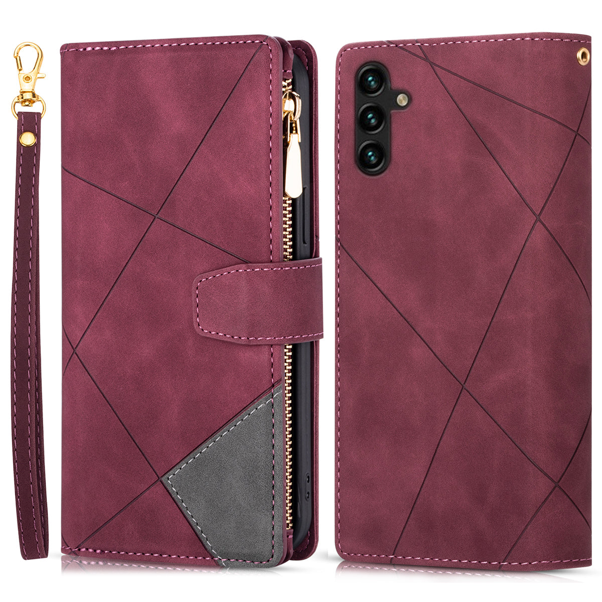 For Samsung Galaxy A16 4G / 5G Wallet Case Color Splicing Leather Phone Cover with Stand - Red