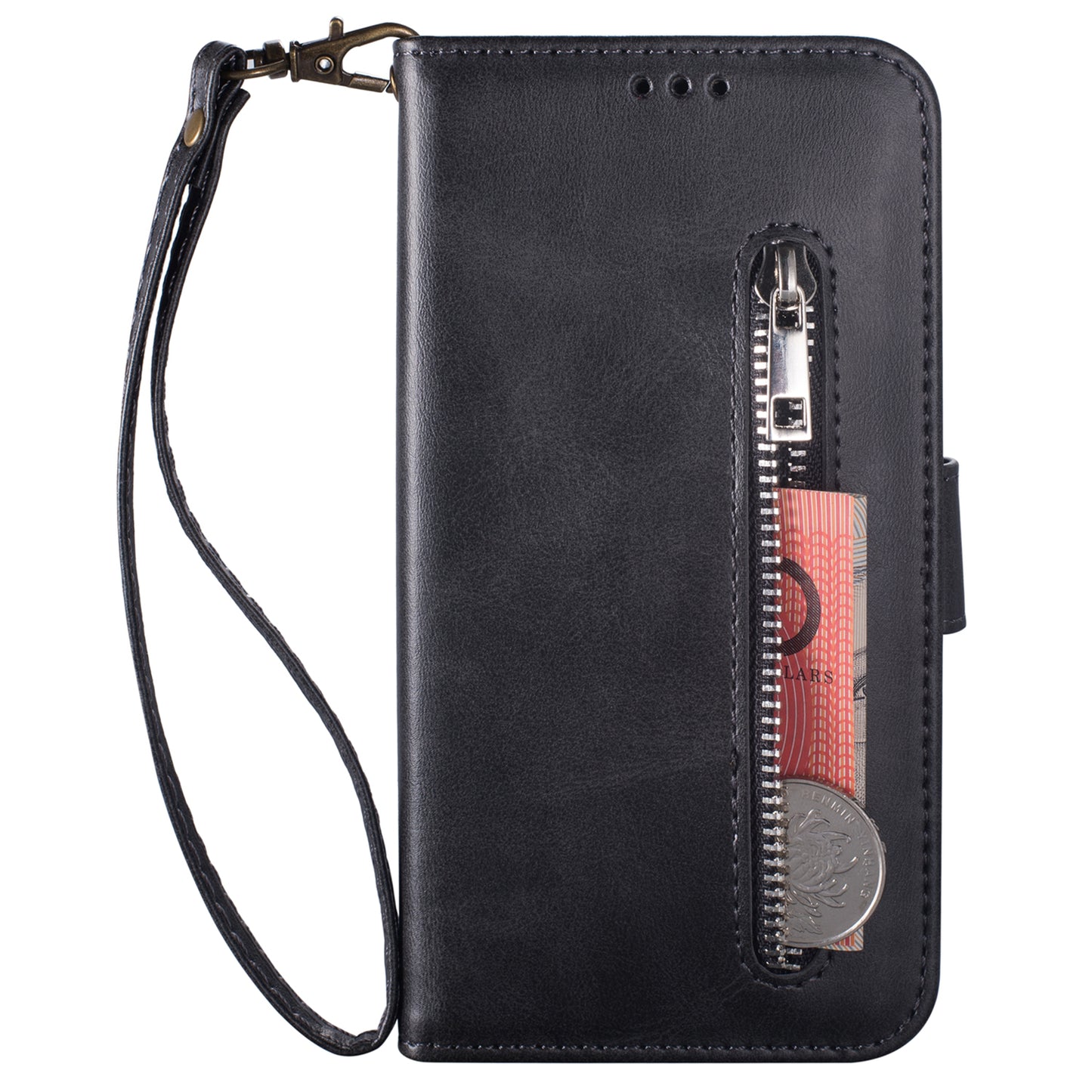 For Samsung Galaxy A16 4G / 5G Case Anti-Scratch Zipper Wallet Leather Phone Cover - Black