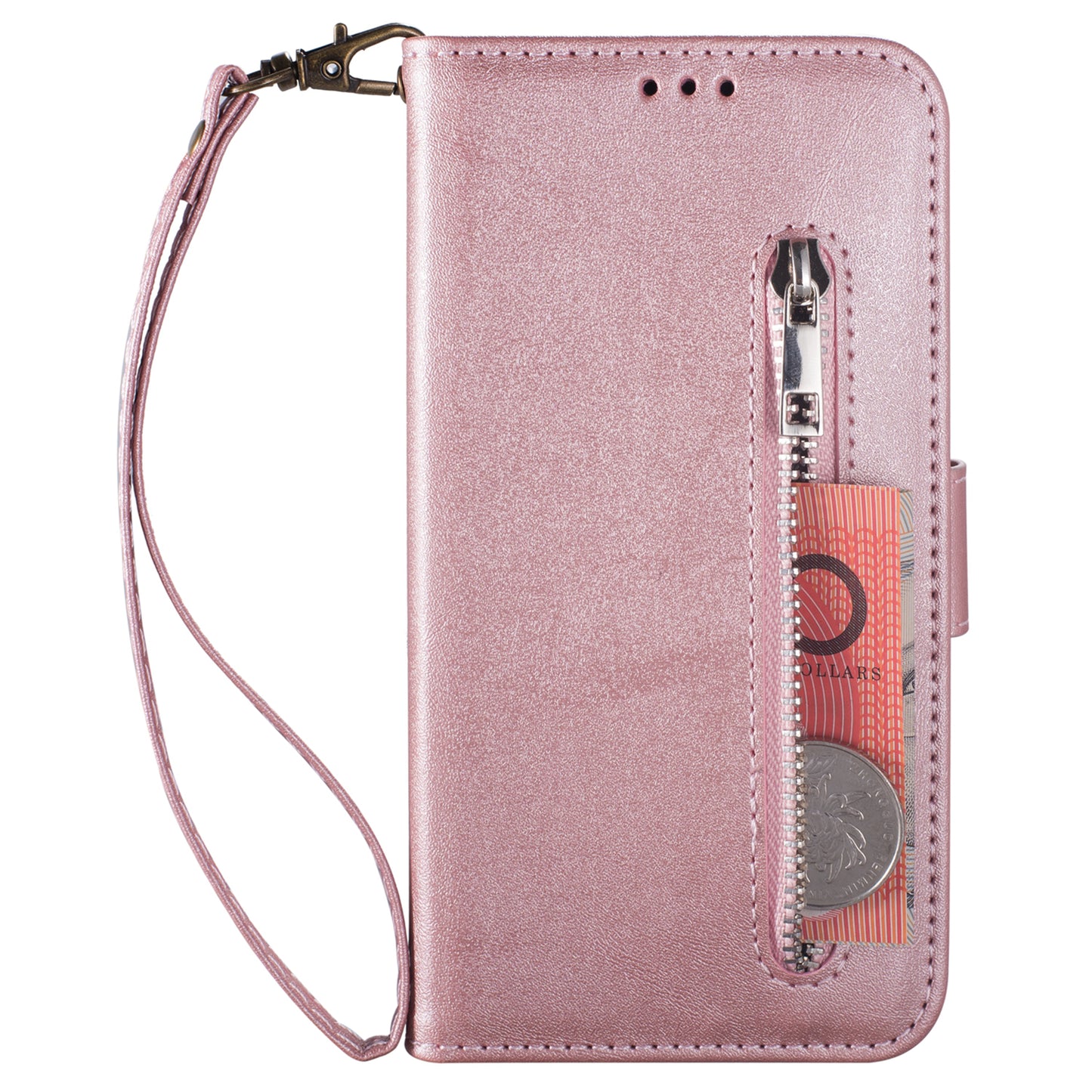 For Samsung Galaxy A16 4G / 5G Case Anti-Scratch Zipper Wallet Leather Phone Cover - Rose Gold