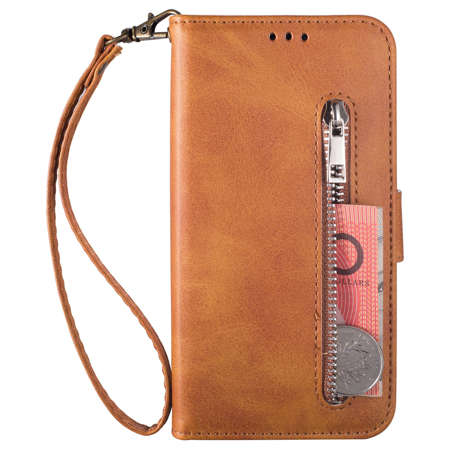 For Samsung Galaxy A16 4G / 5G Case Anti-Scratch Zipper Wallet Leather Phone Cover - Brown