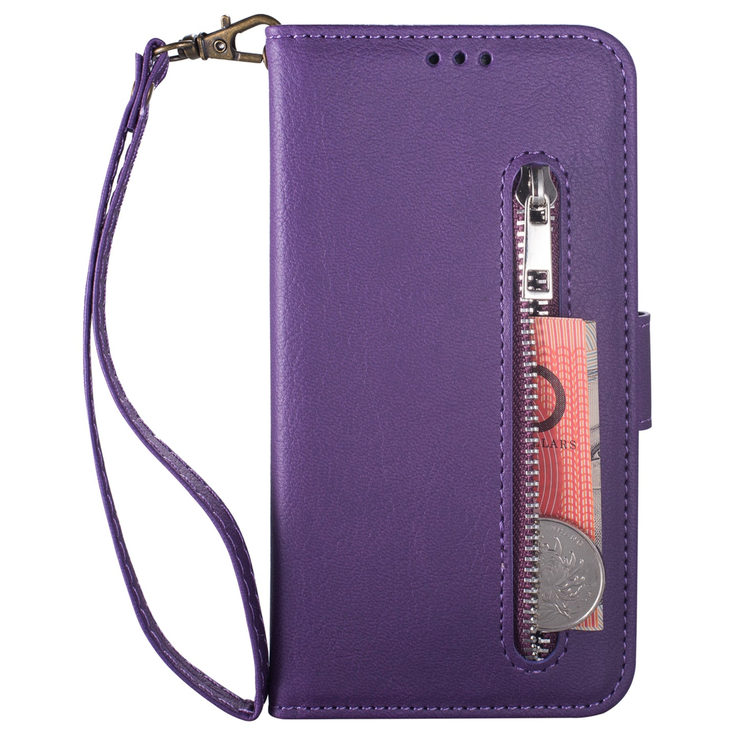 For Samsung Galaxy A16 4G / 5G Case Anti-Scratch Zipper Wallet Leather Phone Cover - Purple