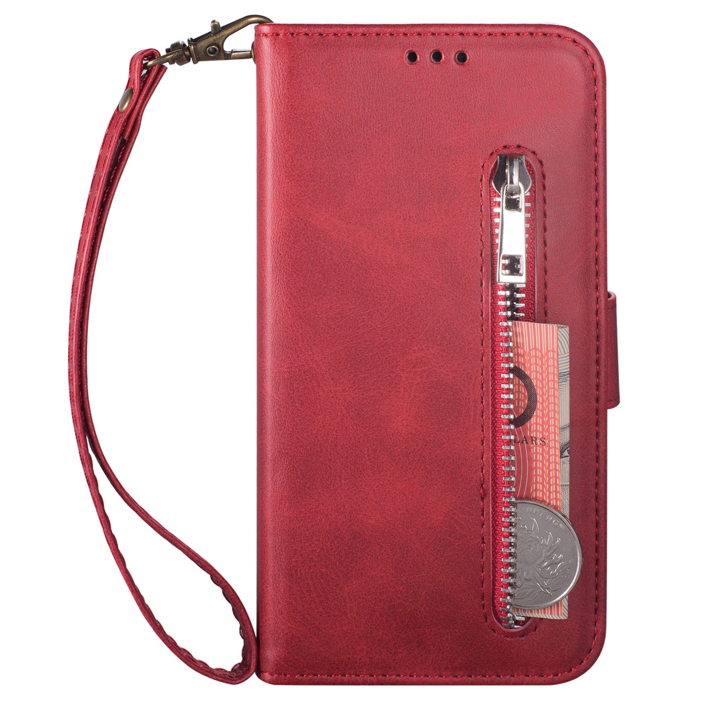 For Samsung Galaxy A16 4G / 5G Case Anti-Scratch Zipper Wallet Leather Phone Cover - Red