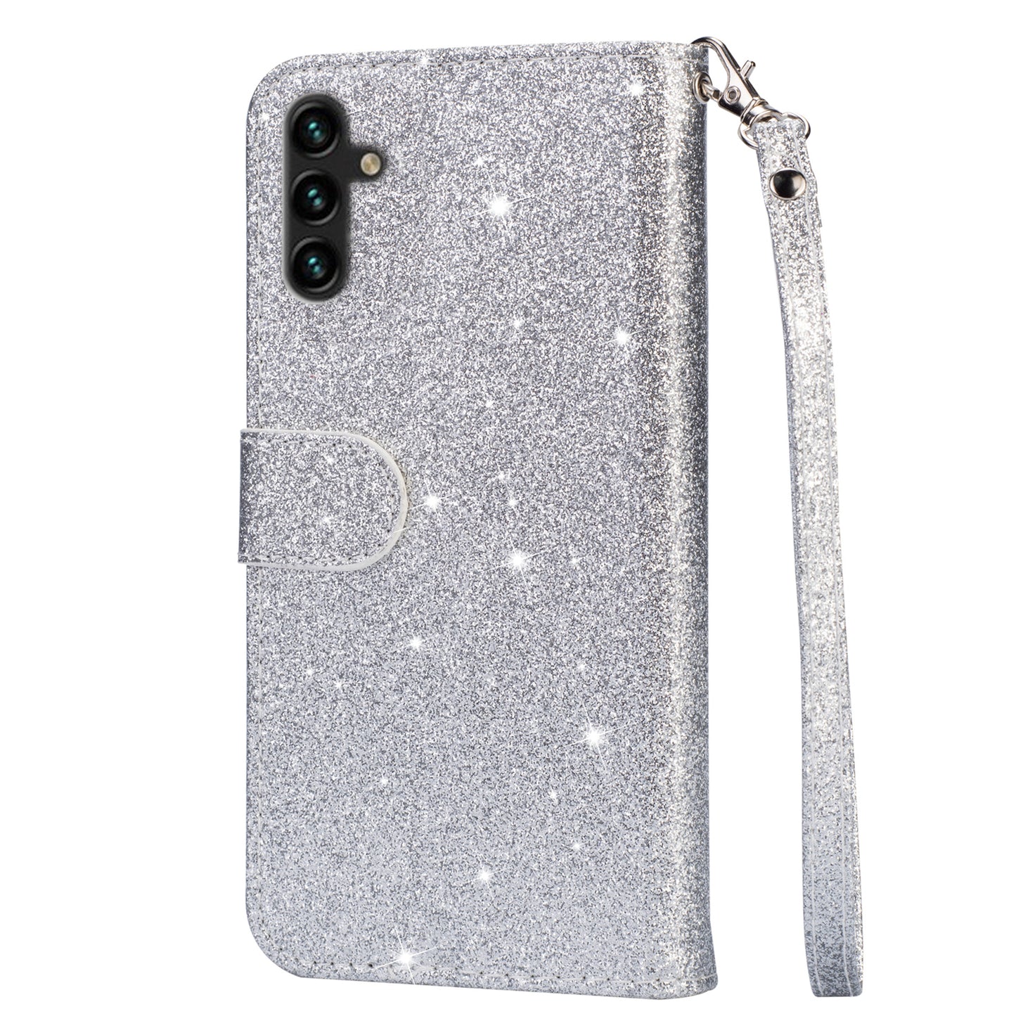 For Samsung Galaxy A16 5G / 4G Stand Case Glitter Phone Leather Cover Zipper Pocket - Silver