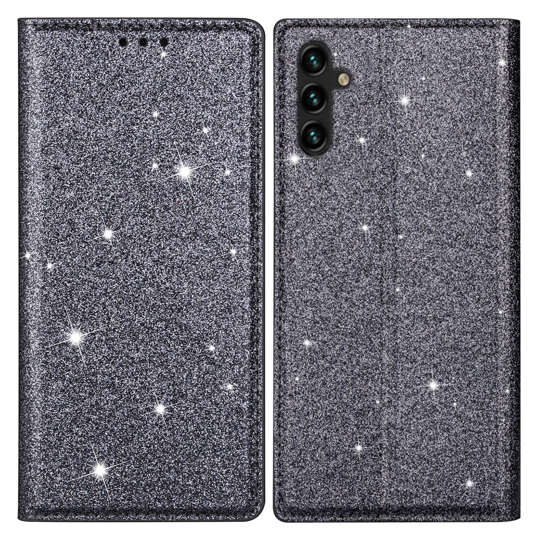 For Samsung Galaxy A16 5G / 4G Case Glittery PU Leather+TPU Card Slot Phone Cover - Grey