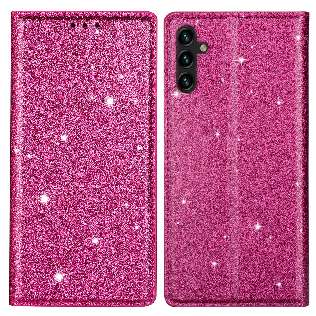 For Samsung Galaxy A16 5G / 4G Case Glittery PU Leather+TPU Card Slot Phone Cover - Rose