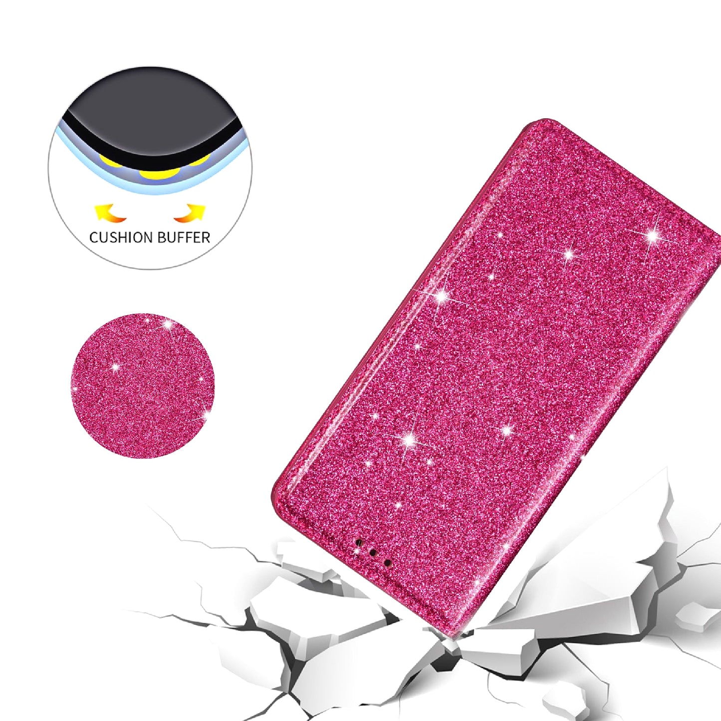 For Samsung Galaxy A16 5G / 4G Case Glittery PU Leather+TPU Card Slot Phone Cover - Rose