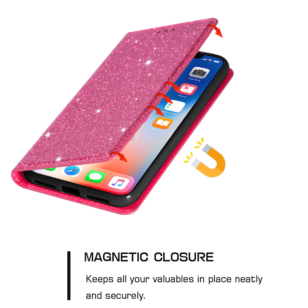 For Samsung Galaxy A16 5G / 4G Case Glittery PU Leather+TPU Card Slot Phone Cover - Rose