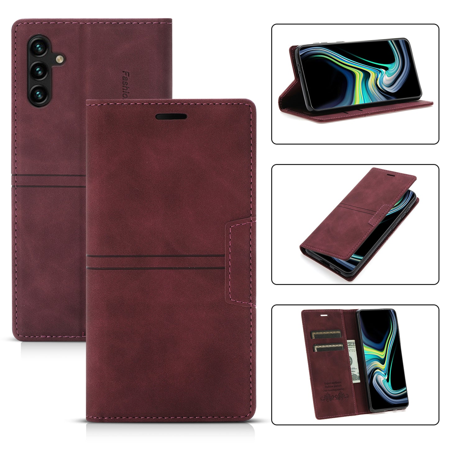 For Samsung Galaxy A16 4G / 5G Wallet Case Magnetic Closing Leather Phone Cover - Wine Red